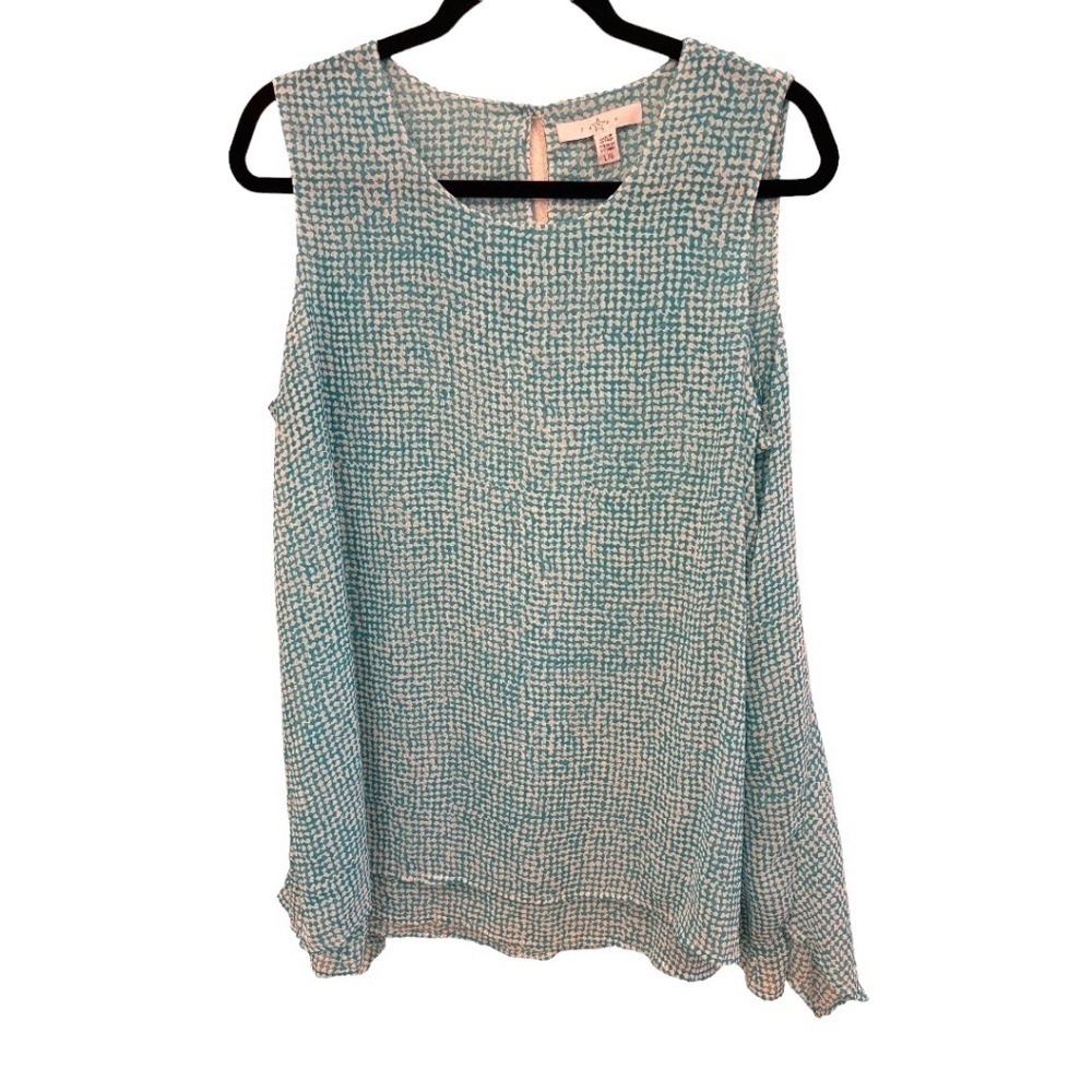Fever Top Women's Turquoise Geometric Sleeveless Tiered Shark Bite Hem Size L